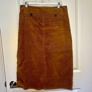 Boden, Brown, Button Corduroy Skirt, 10 LONG